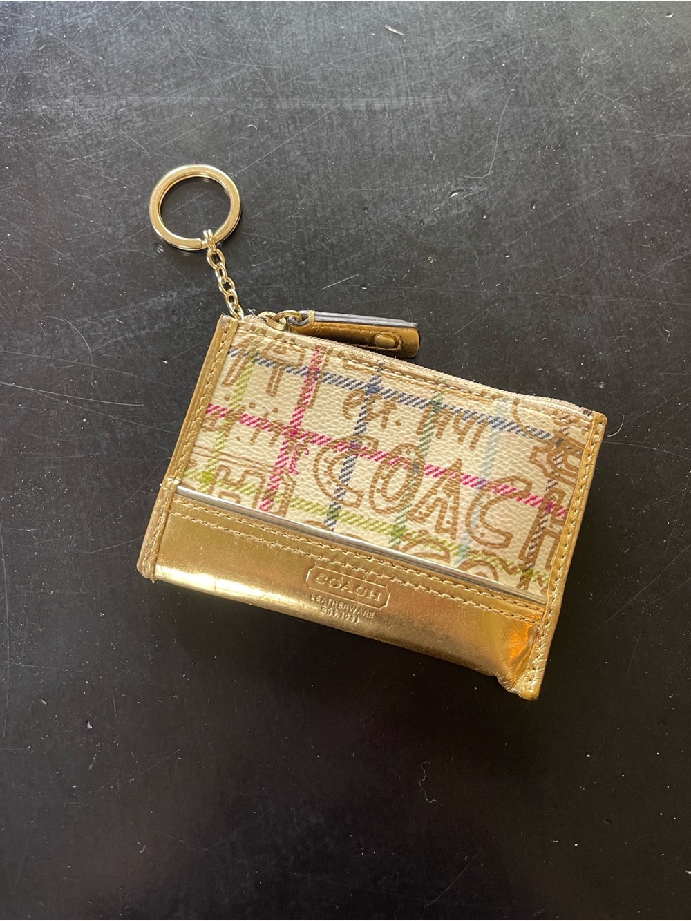 Coach Tattersall Graffiti Coin Keychain Wallet